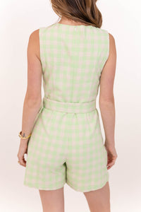 Where We Drift To Mint Gingham Romper