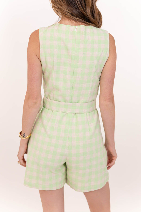 Where We Drift To Mint Gingham Romper