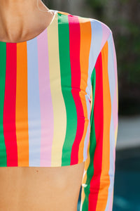 Dockside Multi Striped Rashguard Swim Top