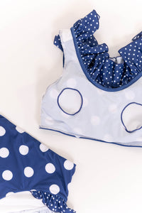 NURSING COLLECTION: Summer On Repeat Navy Polka Dot Ruffle Bikini Top