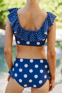 NURSING COLLECTION: Summer On Repeat Navy Polka Dot Ruffle Bikini Top