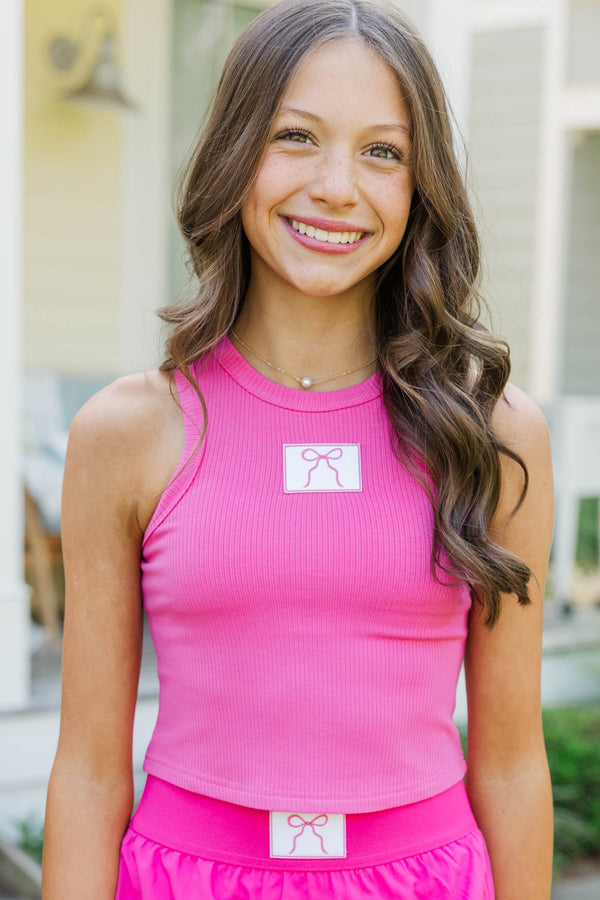 Girls: Darling By Design Fuchsia Ribbed Patch Tank