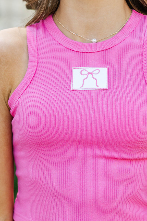 Girls: Darling By Design Fuchsia Ribbed Patch Tank