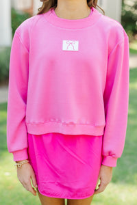 Girls: Seize The Day Fuchsia Cropped Mockneck Patch Pullover