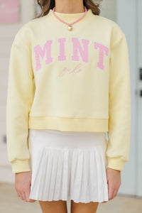 Girls: The Mint Girls Yellow Cropped Mock Neck Pullover