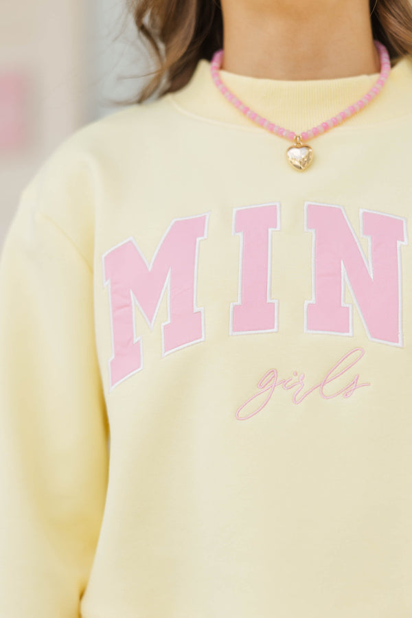 Girls: The Mint Girls Yellow Cropped Mock Neck Pullover