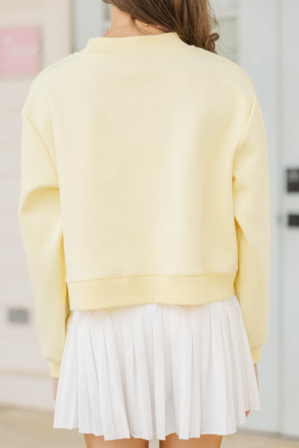 Girls: The Mint Girls Yellow Cropped Mock Neck Pullover