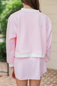 Girls: Born To Move Pink Striped Cropped Mockneck Pullover