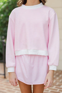 Girls: Born To Move Pink Striped Cropped Mockneck Pullover