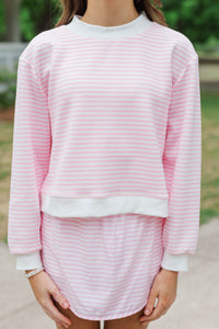 Girls: Born To Move Pink Striped Cropped Mockneck Pullover