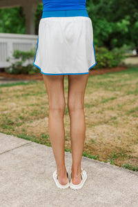 Girls: Trailblazer White And Royal Blue Trim Athletic Skort