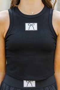 Girls: Darling By Design Black Ribbed Patch Tank