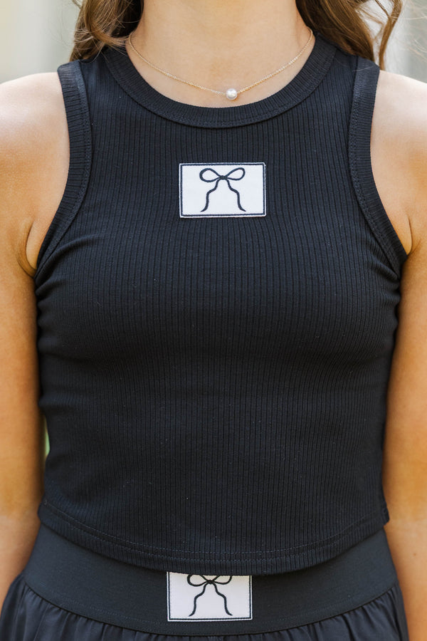 Girls: Darling By Design Black Ribbed Patch Tank