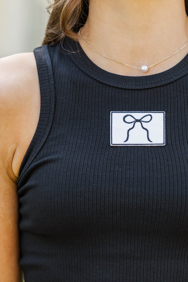 Girls: Darling By Design Black Ribbed Patch Tank