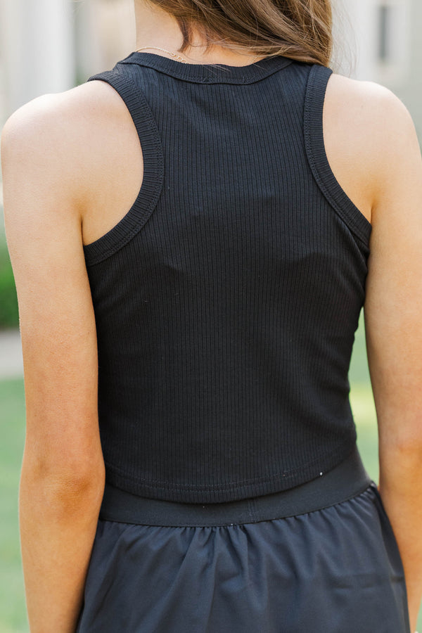 Girls: Darling By Design Black Ribbed Patch Tank