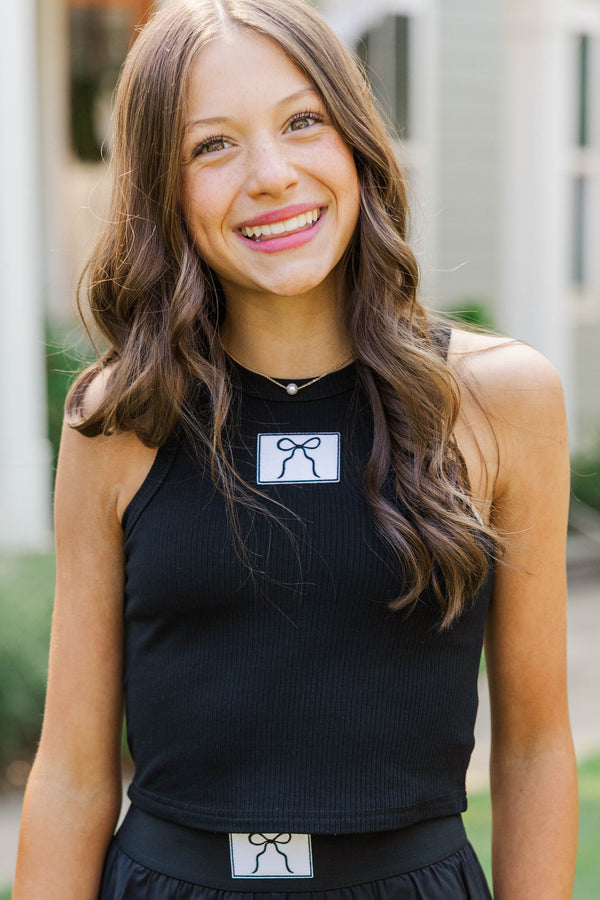 Girls: Darling By Design Black Ribbed Patch Tank