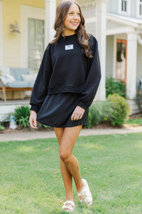 Girls: Seize The Day Black Cropped Mockneck Patch Pullover