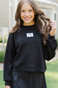 Girls: Seize The Day Black Cropped Mockneck Patch Pullover