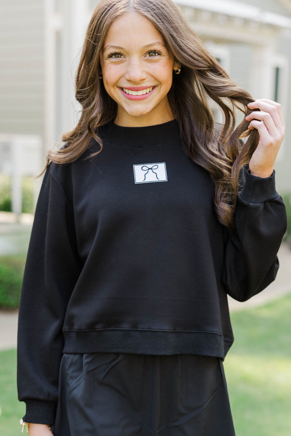 Girls: Seize The Day Black Cropped Mockneck Patch Pullover