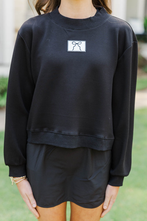 Girls: Seize The Day Black Cropped Mockneck Patch Pullover