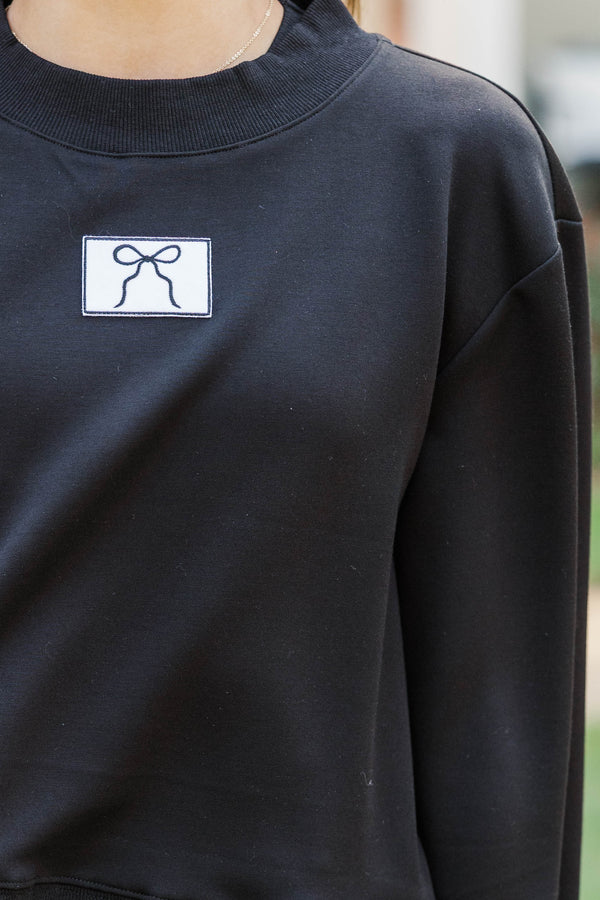 Girls: Seize The Day Black Cropped Mockneck Patch Pullover
