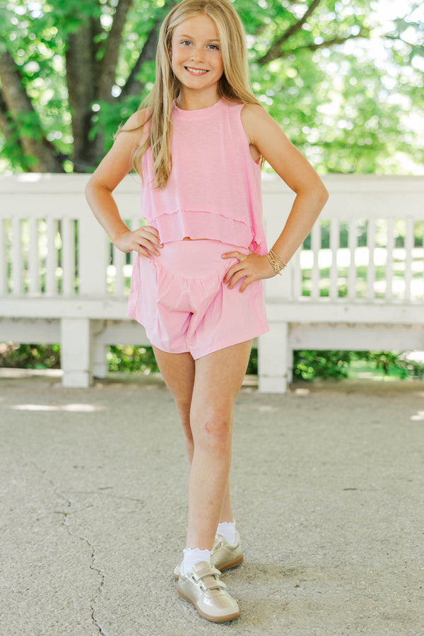 Girls: Counting On You Pink Ribbed Athletic Shorts