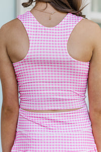 Girls: Just Keep Going Pink Gingham Long Crop Tank