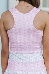 Girls: Just Keep Going Pink Mixed Print Long Crop Tank