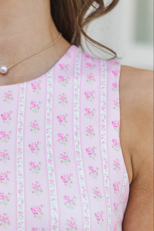 Girls: Just Keep Going Pink Mixed Print Long Crop Tank