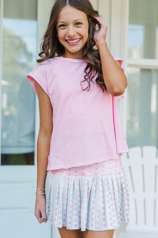 Girls: Victory Lap Pink Contrast Stitch Tee