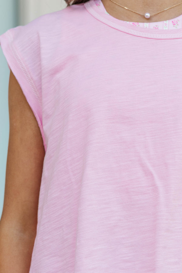 Girls: Victory Lap Pink Contrast Stitch Tee