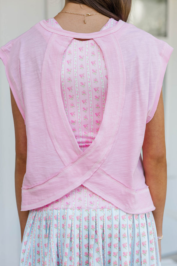 Girls: Victory Lap Pink Contrast Stitch Tee
