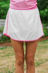 Girls: Trailblazer White And Pink Trim Athletic Skort