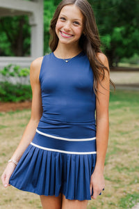 Girls: Just Keep Going Navy Long Crop Tank