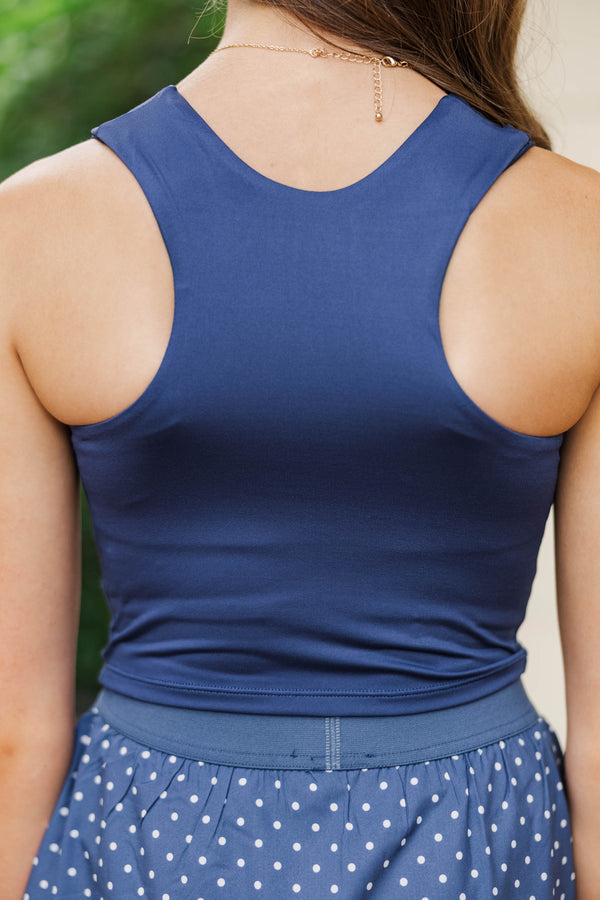 Girls: Just Keep Going Navy Long Crop Tank