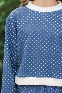 Girls: Born To Move Navy Polka Dot Cropped Mockneck Pullover