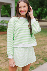 Girls: Born To Move Green Striped Cropped Mockneck Pullover