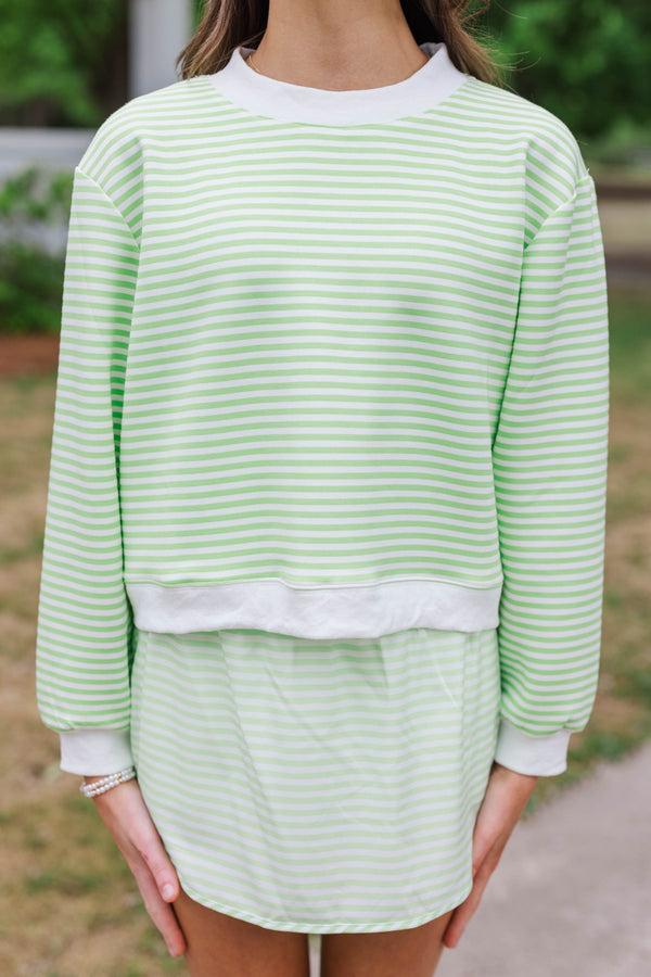 Girls: Born To Move Green Striped Cropped Mockneck Pullover
