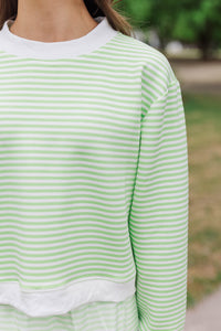 Girls: Born To Move Green Striped Cropped Mockneck Pullover