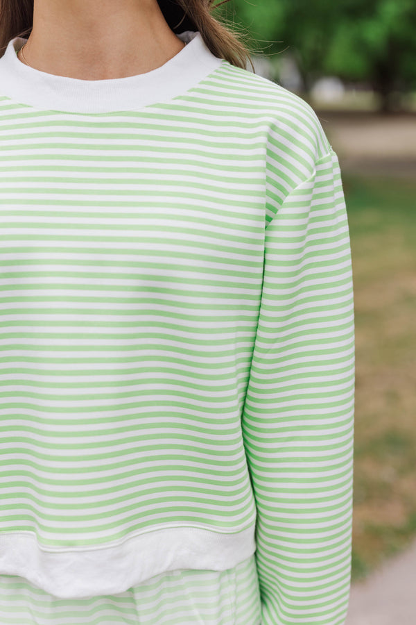 Girls: Born To Move Green Striped Cropped Mockneck Pullover
