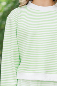 Girls: Born To Move Green Striped Cropped Mockneck Pullover