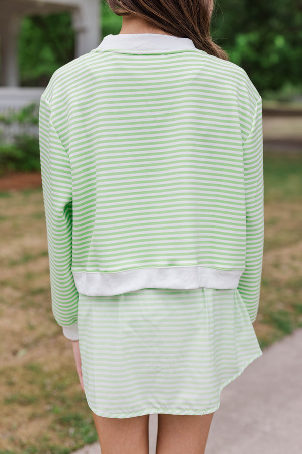 Girls: Born To Move Green Striped Cropped Mockneck Pullover