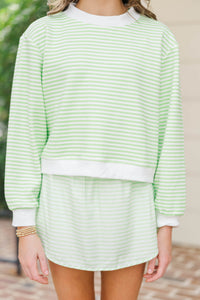 Girls: Born To Move Green Striped Cropped Mockneck Pullover