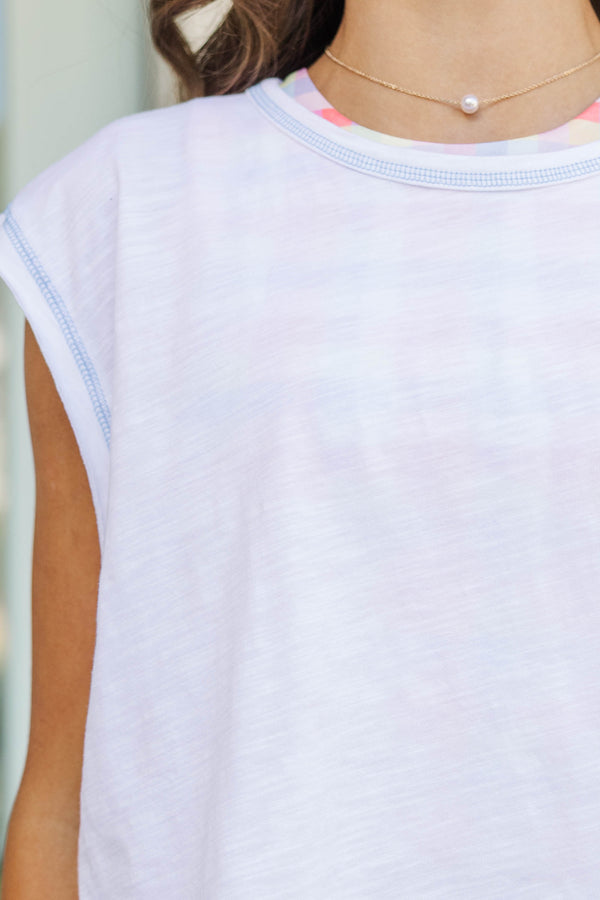 Girls: Victory Lap White/Light Blue Contrast Stitch Tee