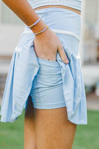 Girls: Court Side Light Blue And White Trim Skort