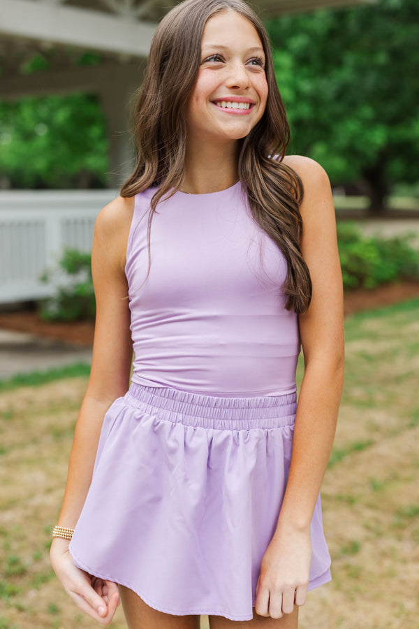 Girls: Just Keep Going Purple Long Crop Tank