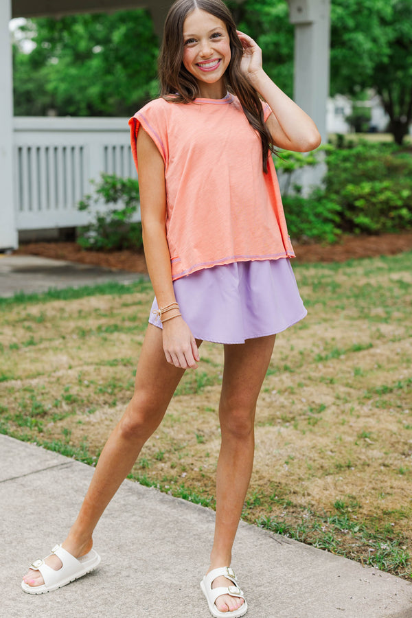 Girls: Victory Lap Orange Contrast Stitch Tee