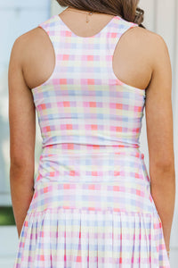 Girls: Just Keep Going Blue Gingham Long Crop Tank