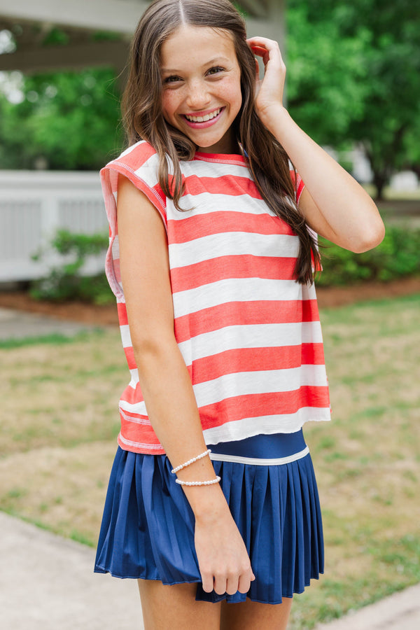 Girls: Easy Go-To Red Striped Tee