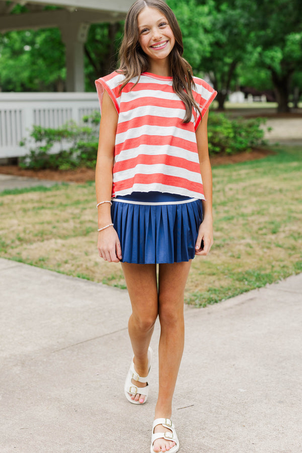 Girls: Easy Go-To Red Striped Tee